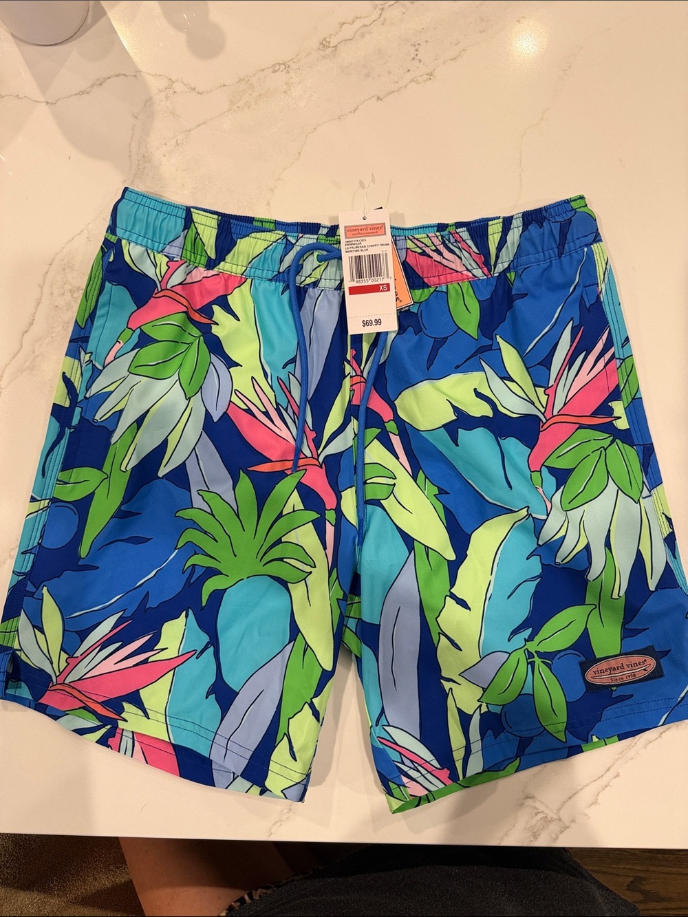 Vineyard Vines Blue Tropical Leaf Swim Trunks